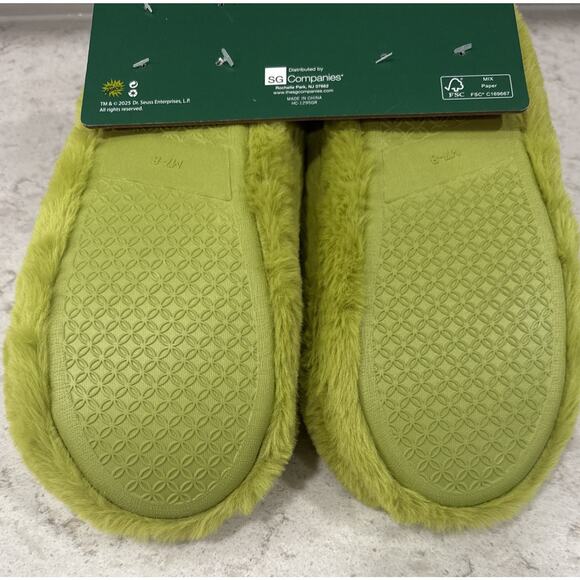GRINCH Ladies Med 7/8 FAUX FUR Memory Foam Hood Back Slippers House Shoes NEW - Picture 3 of 6